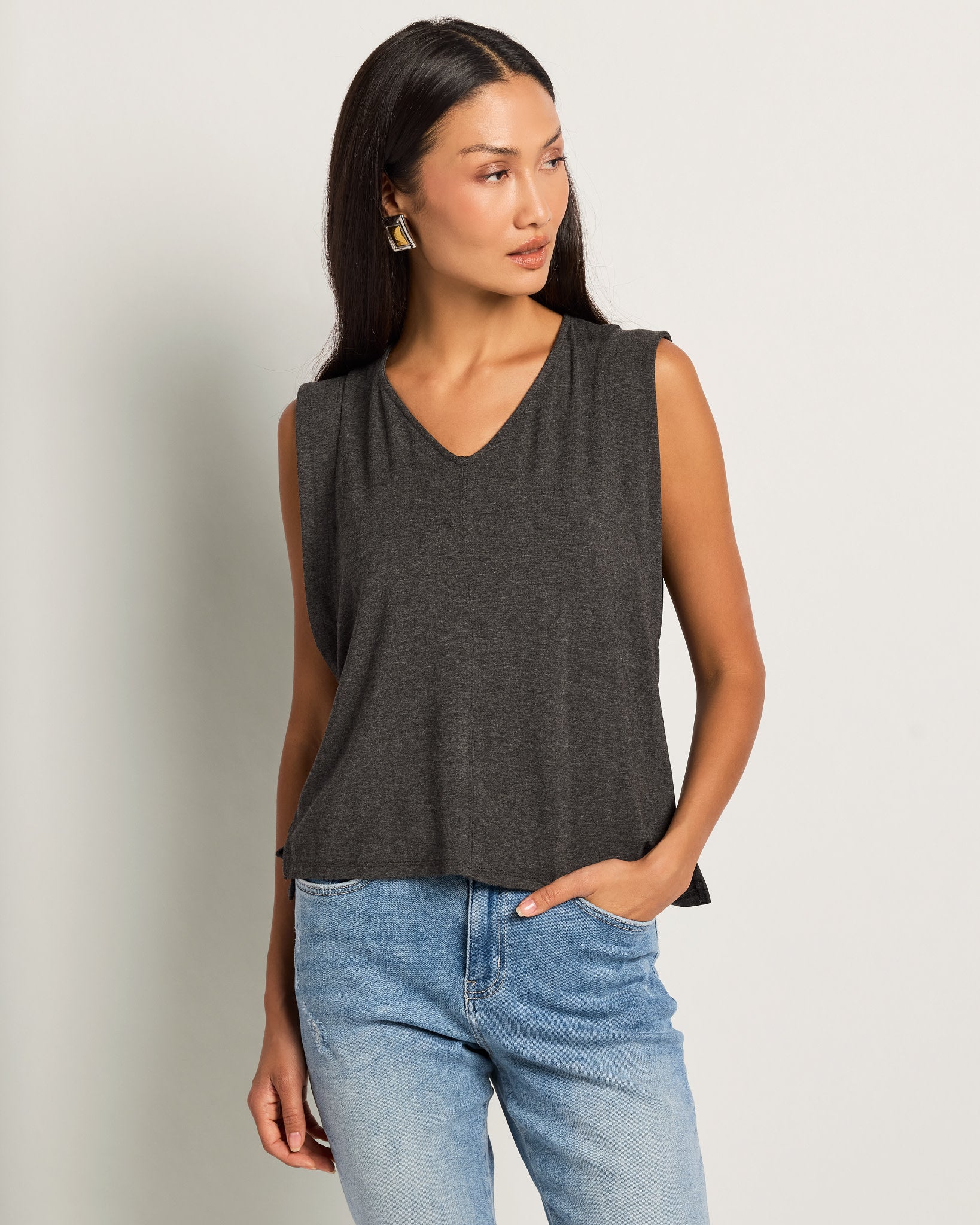 Charcoal Heather $|& SEAS Libre V-Neck Tank - VOF Front