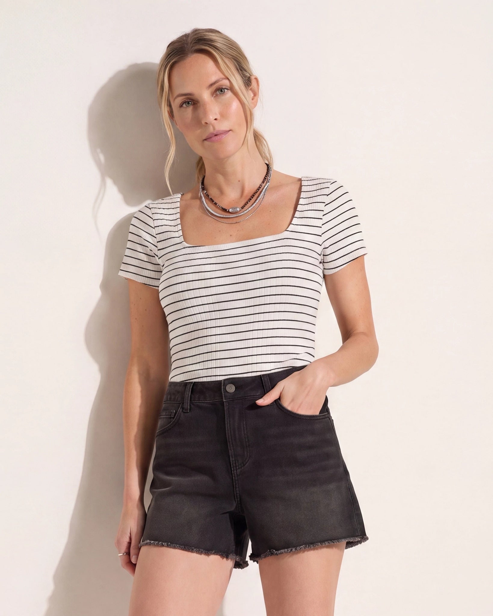 Ivory/ Black $|& SEAS Spruce Square Neck Top - SOF Front