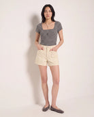 Heather Grey/ Cream $|& SEAS Spruce Square Neck Top - UGC On Fig