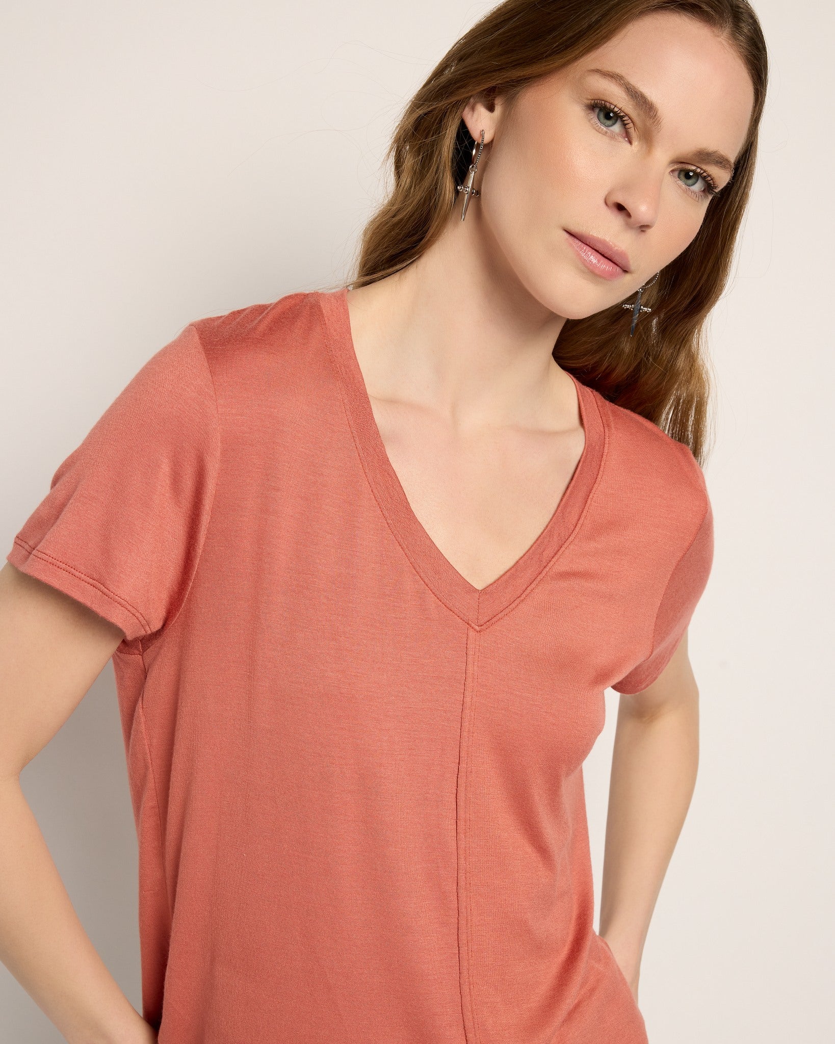 Terracotta $|& SEAS Camden V-Neck Tee - SOF Full Front