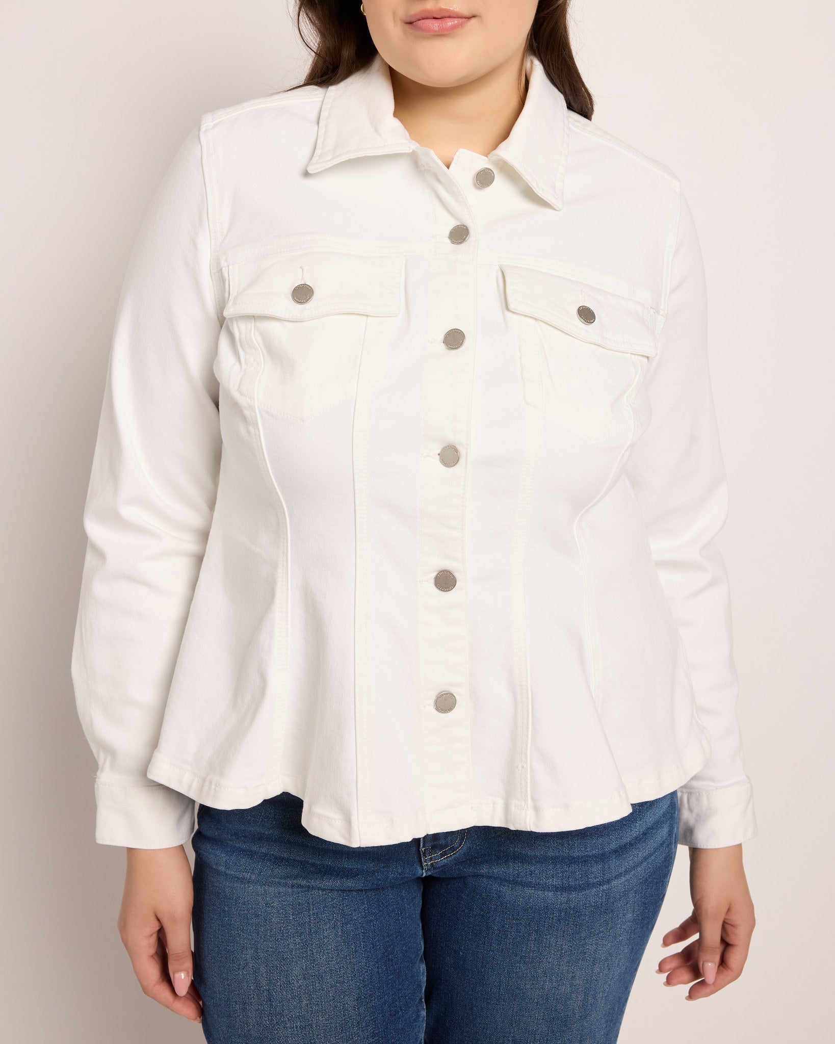 Bright White $|& Liverpool Fit and Flare Trucker Jacket - SOF Full Front