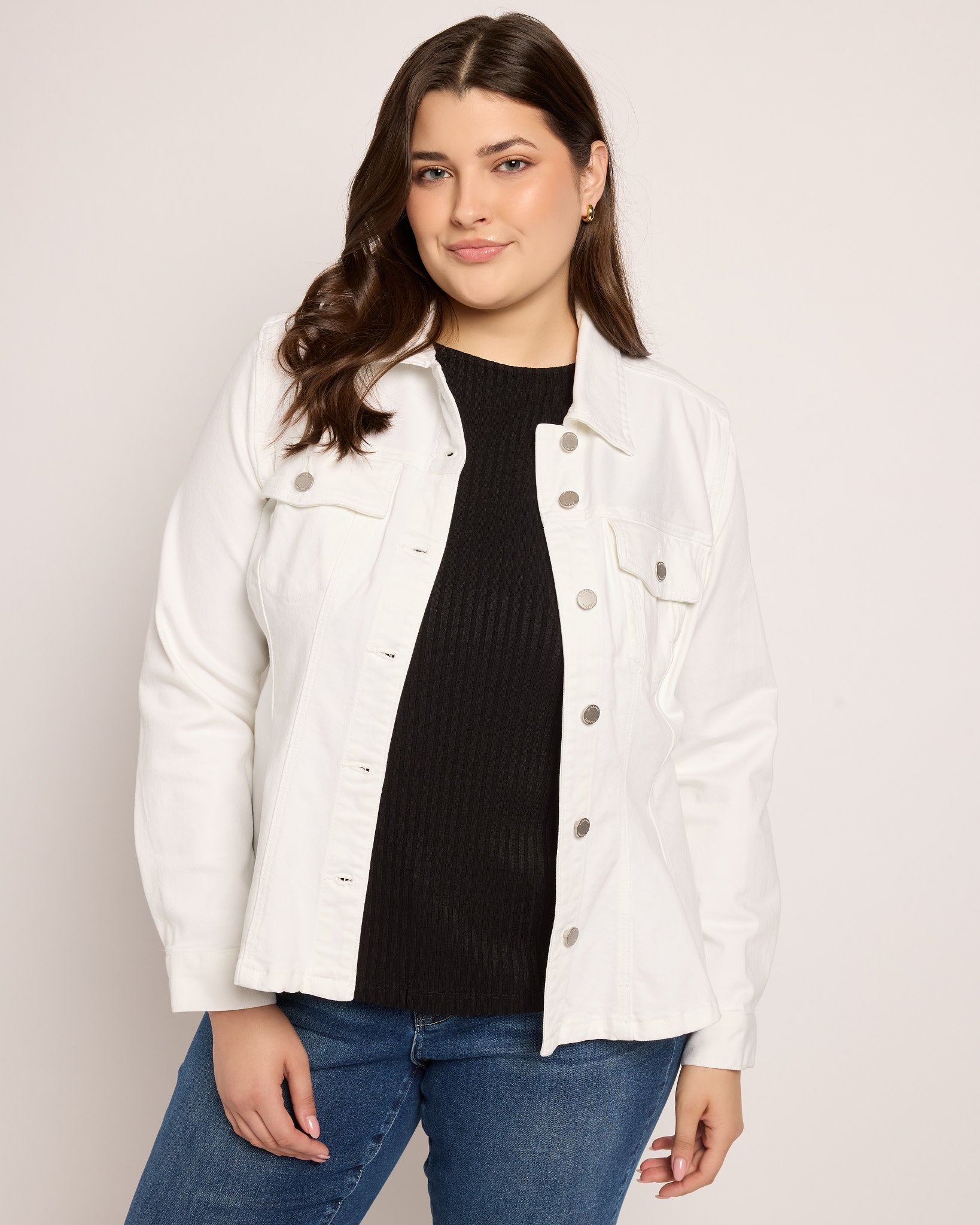 Bright White $|& Liverpool Fit and Flare Trucker Jacket - SOF Front