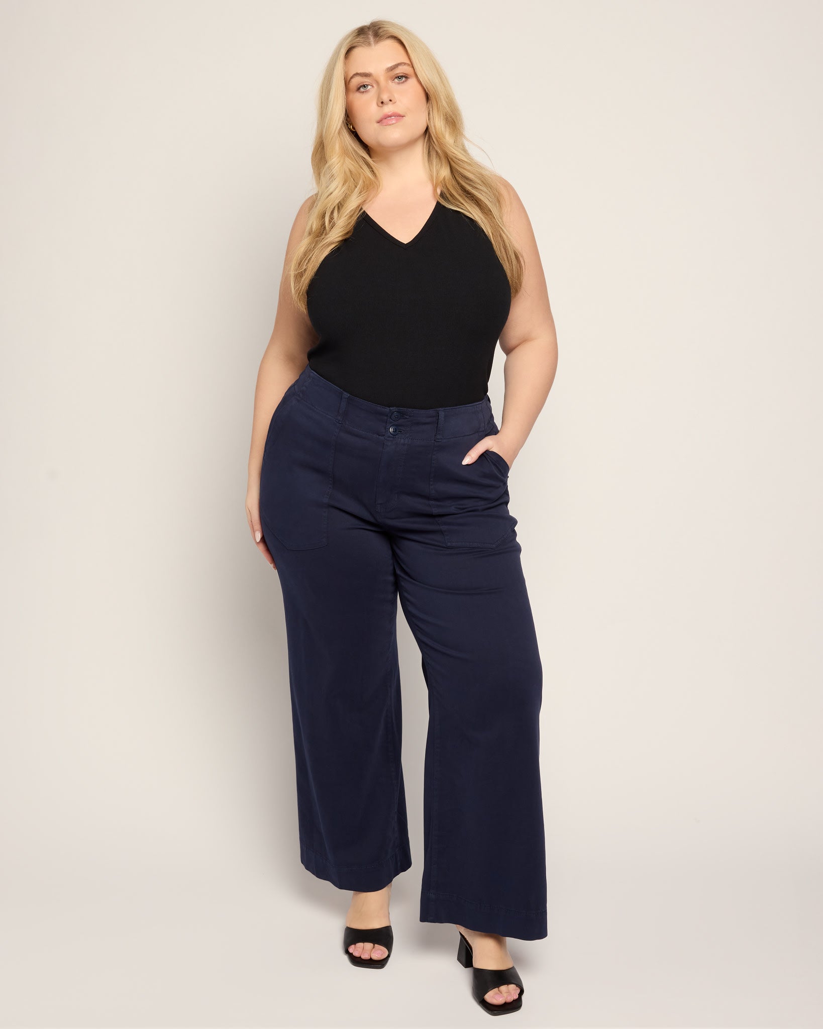 Deep Midnight $|& Liverpool Utility Patch Pocket Wide Leg - UGC On Fig