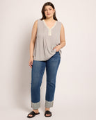 Dark Icy-Grey $|& Skies Are Blue Solid Trim Detail Blouse - UGC On Fig
