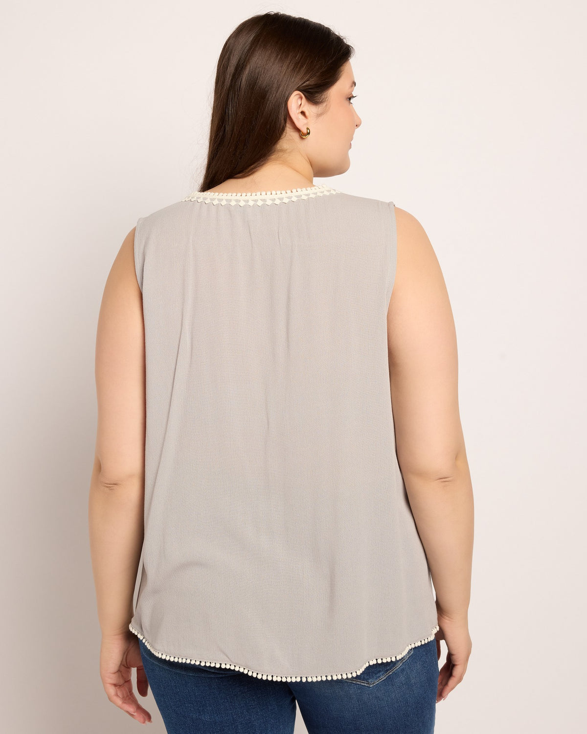 Dark Icy-Grey $|& Skies Are Blue Solid Trim Detail Blouse - SOF Back