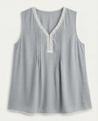 Dark Icy-Grey $|& Skies Are Blue Solid Trim Detail Blouse - VOF Detail