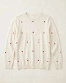 White/Red $|& Skies Are Blue Heart Embroidery Sweater Top - VOF Detail