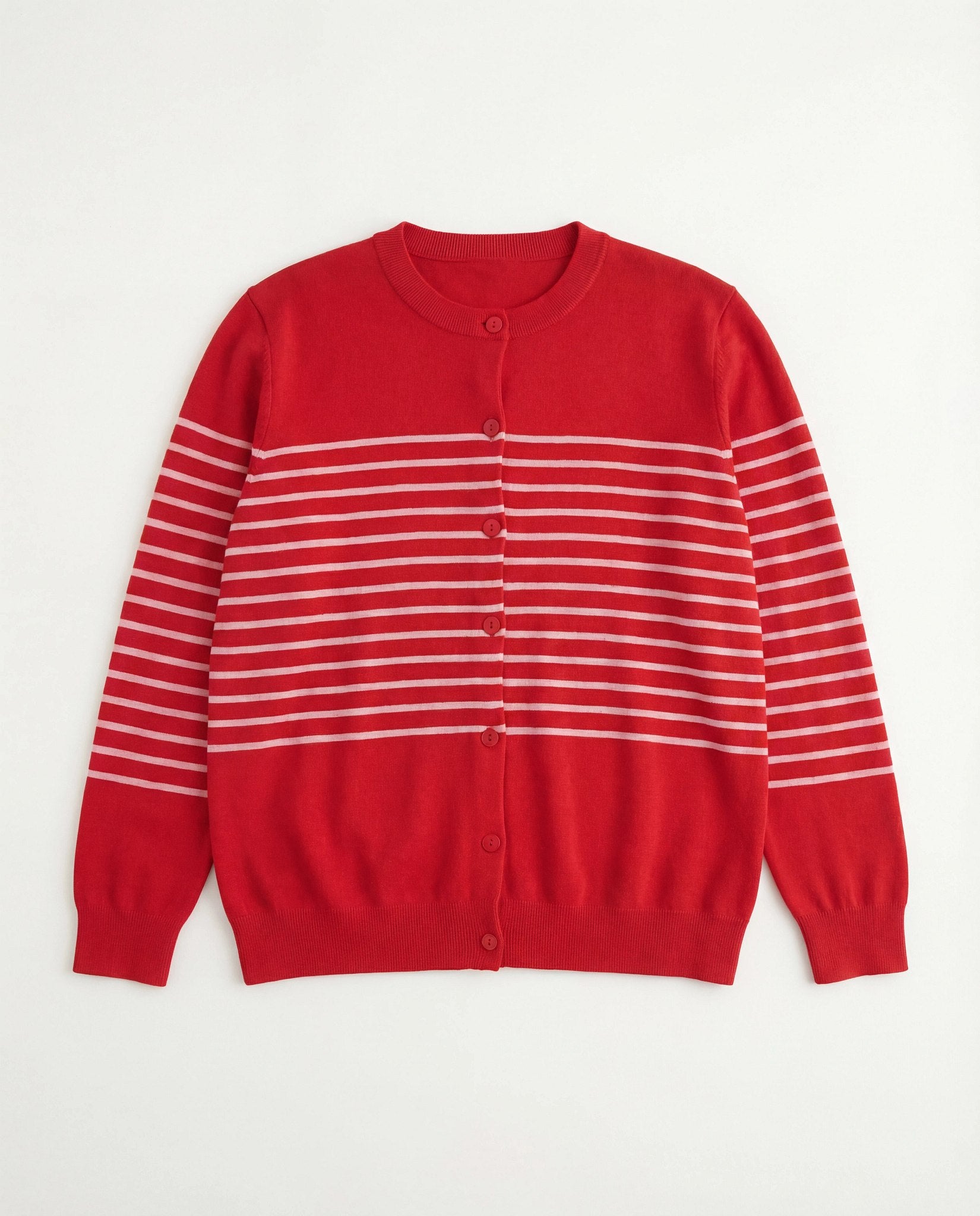 Red/Pink $|& Skies Are Blue Striped Knit Button Down Cardigan - VOF Detail