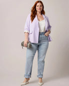 French Lilac $|& Skies Are Blue Shirred Sleeve Blazer - SOF Side