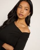 Black $|& Natural Life One Shoulder Long Sleeve Top - SOF Full Front