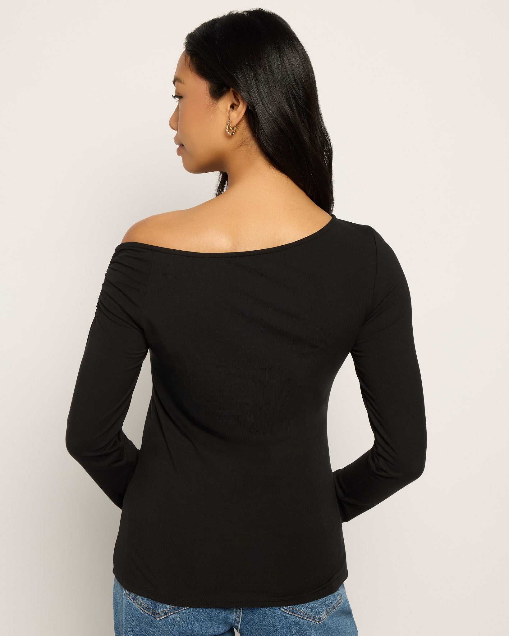 Black $|& Natural Life One Shoulder Long Sleeve Top - SOF Back