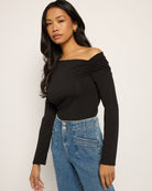 Black $|& Natural Life One Shoulder Long Sleeve Top - SOF Front