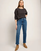Black $|& Heimious Fleece Waffle Long Sleeve Loose Top - UGC On Fig
