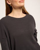 Black $|& Heimious Fleece Waffle Long Sleeve Loose Top - SOF Full Front