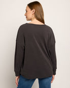 Black $|& Heimious Fleece Waffle Long Sleeve Loose Top - SOF Back