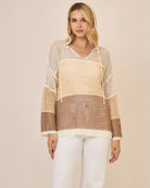 Natural $|& Cozy CO Open Knit Colorblock Hood Sweater - VOF Detail