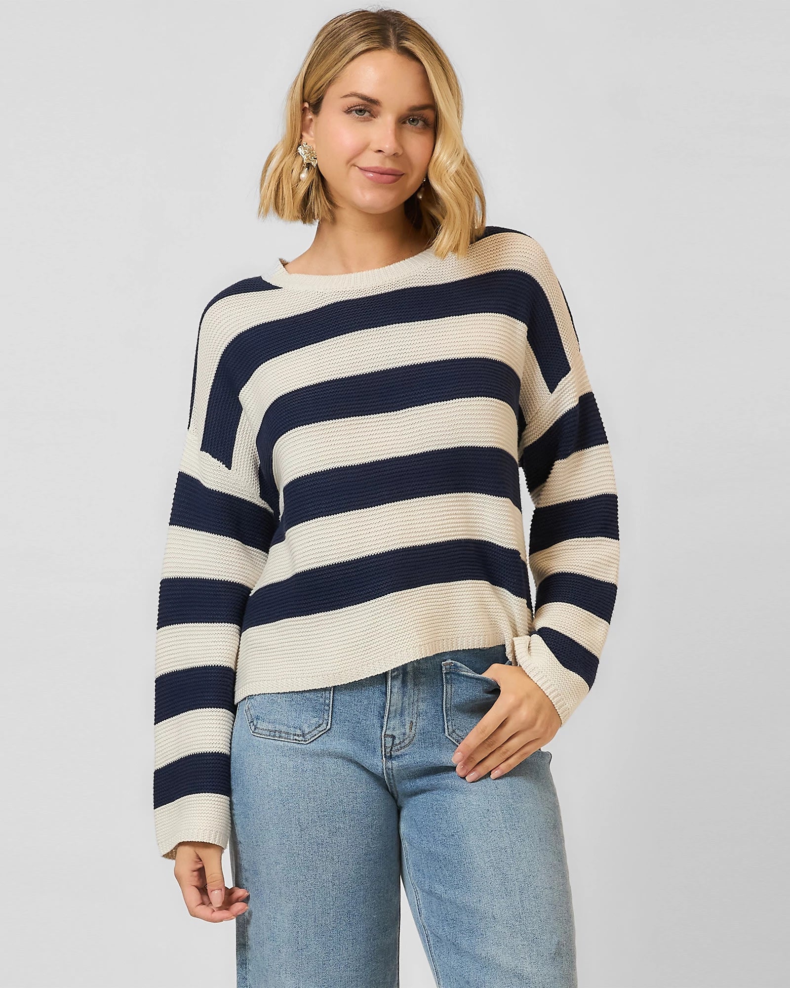 Navy $|& Cozy CO Striped Pullover Sweater - VOF Detail