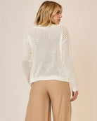 Off White $|& Cozy CO Open Knit "Beach" Pullover Sweater - Hanger Side