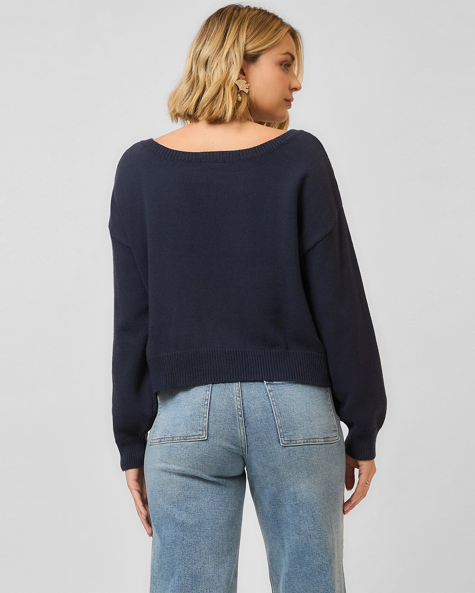Navy $|& Cozy CO Boatneck Knit Lobster Sweater - Hanger Side