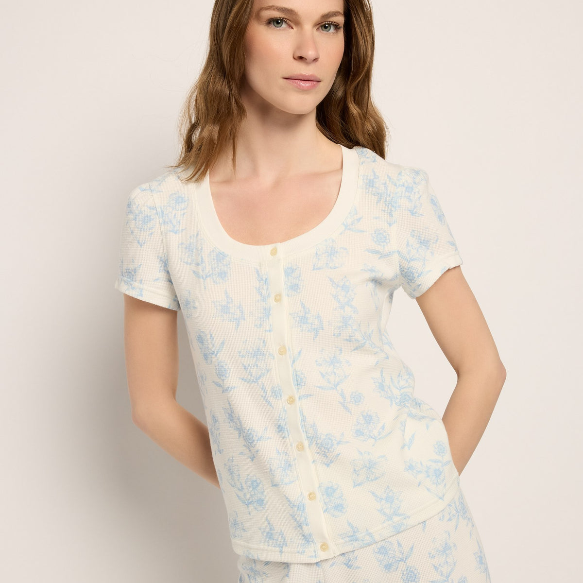 Snuggle Up Floral Button Front Sleep Top - Soft Thermal Knit – Wantable