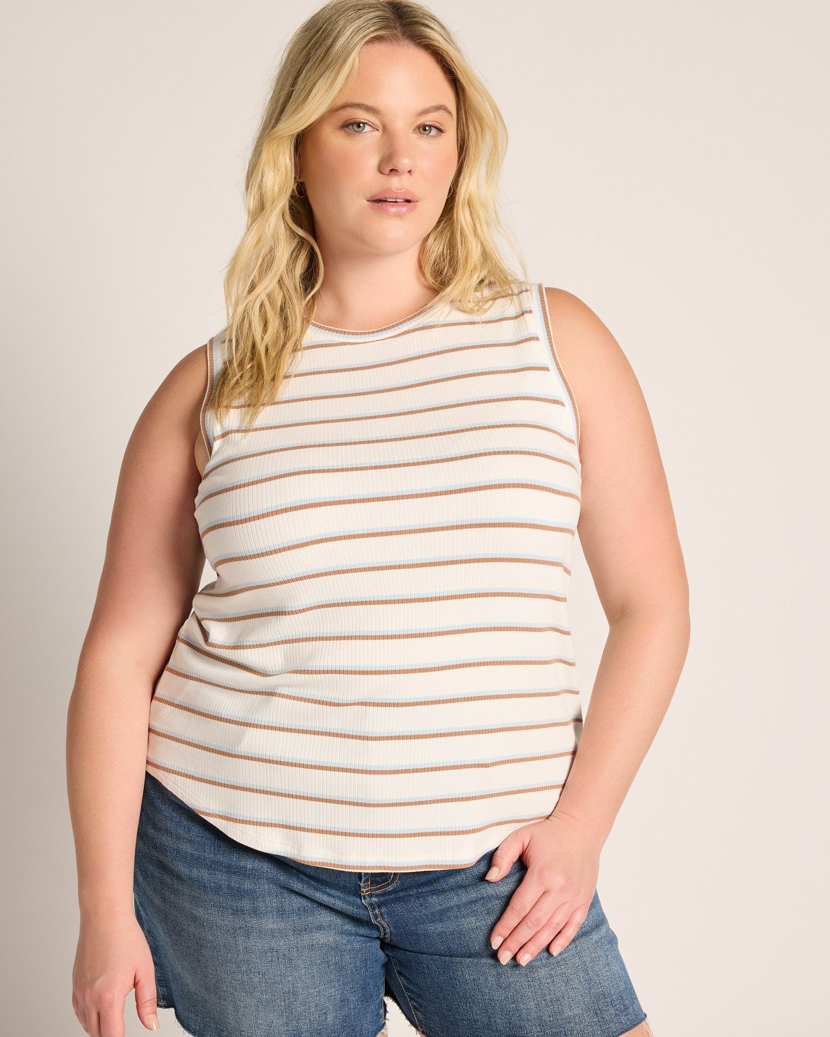 Blue/Brown $|& Thread & Supply Euclid Stripe Tank - SOF Front