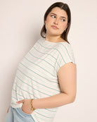 Natural Sea Glass $|& SEAS Brentwood Boat Neck Stripe Top - VOF Front