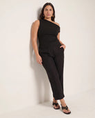 Black $|& SEAS Eden Pleated One Shoulder Top - UGC On Fig