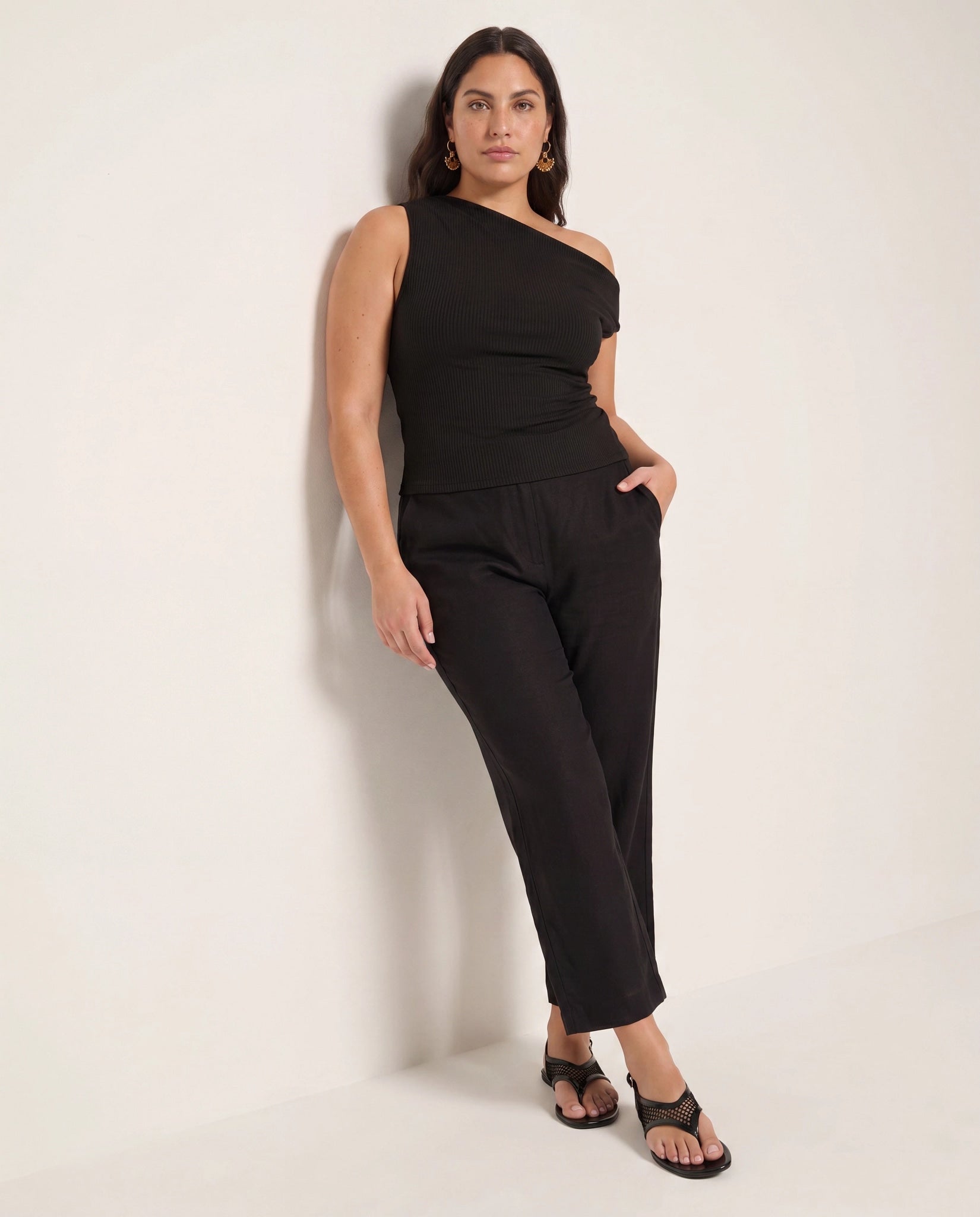 Black $|& SEAS Eden Pleated One Shoulder Top - UGC On Fig