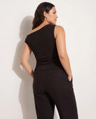 Black $|& SEAS Eden Pleated One Shoulder Top - SOF Back