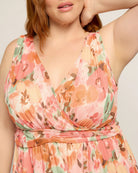 Blush Bouquet Mesh $|& Loveappella Sleeveless Floral Wrap Peplum Top - SOF Full Front