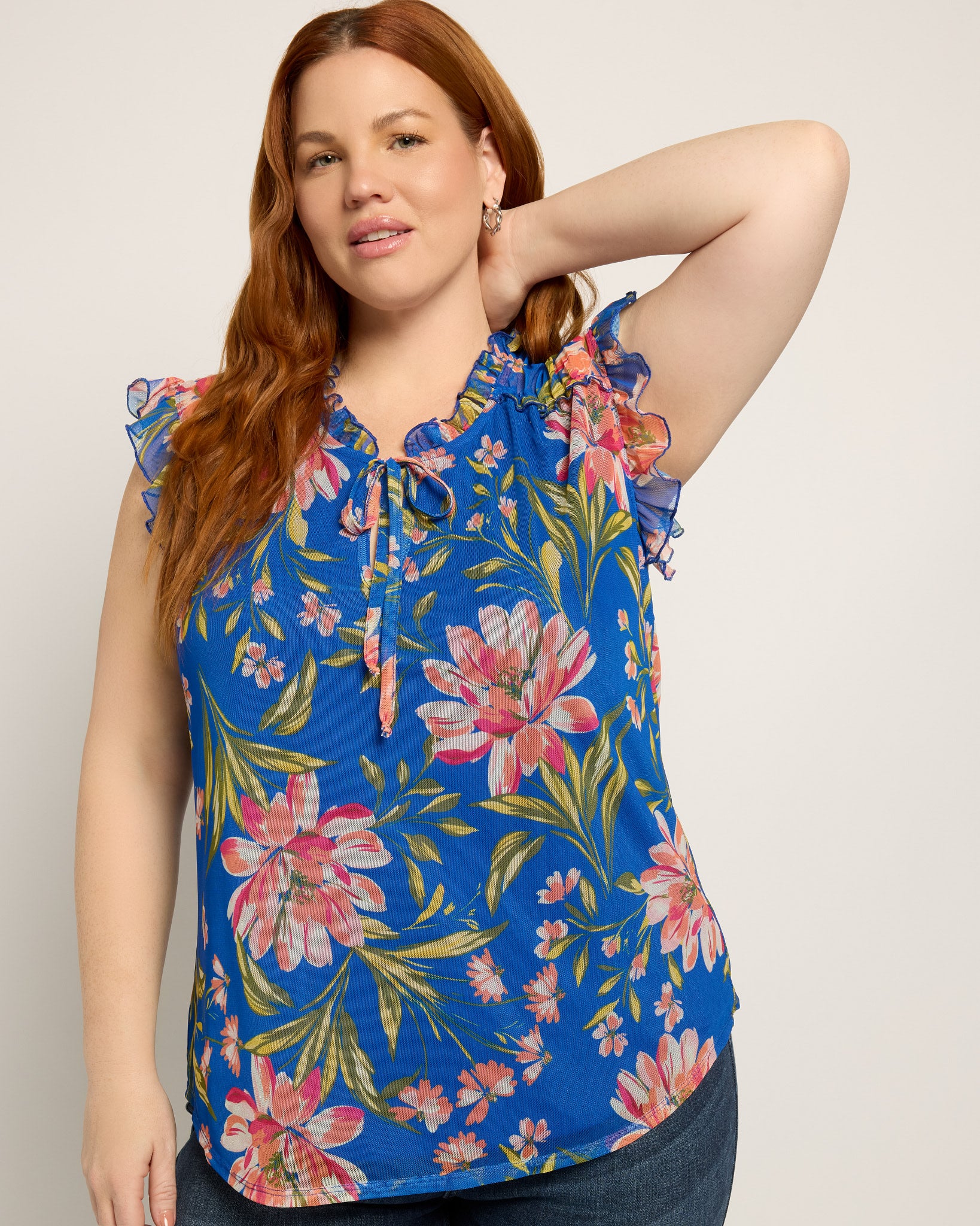 Royal Bouquet $|& Loveappella Ruffle Sleeve Mesh Top - SOF Front