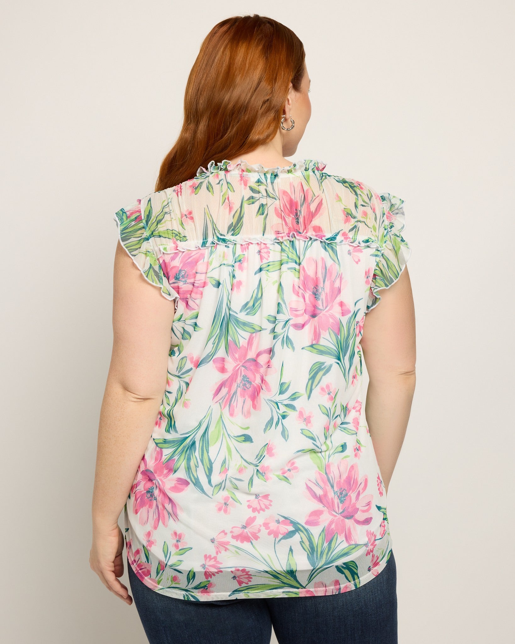 Ivory Bouquet $|& Loveappella Ruffle Sleeve Mesh Top - SOF Back