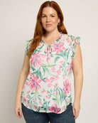 Ivory Bouquet $|& Loveappella Ruffle Sleeve Mesh Top - SOF Front