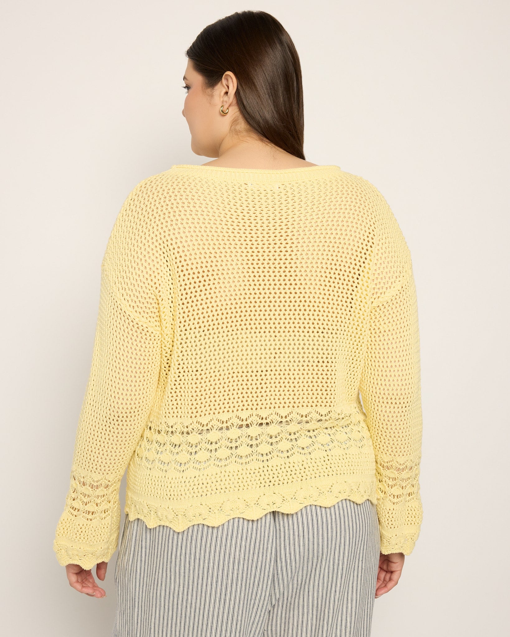 Butter $|& Cozy CO Crochet Scalloped Detail Sweater - SOF Back