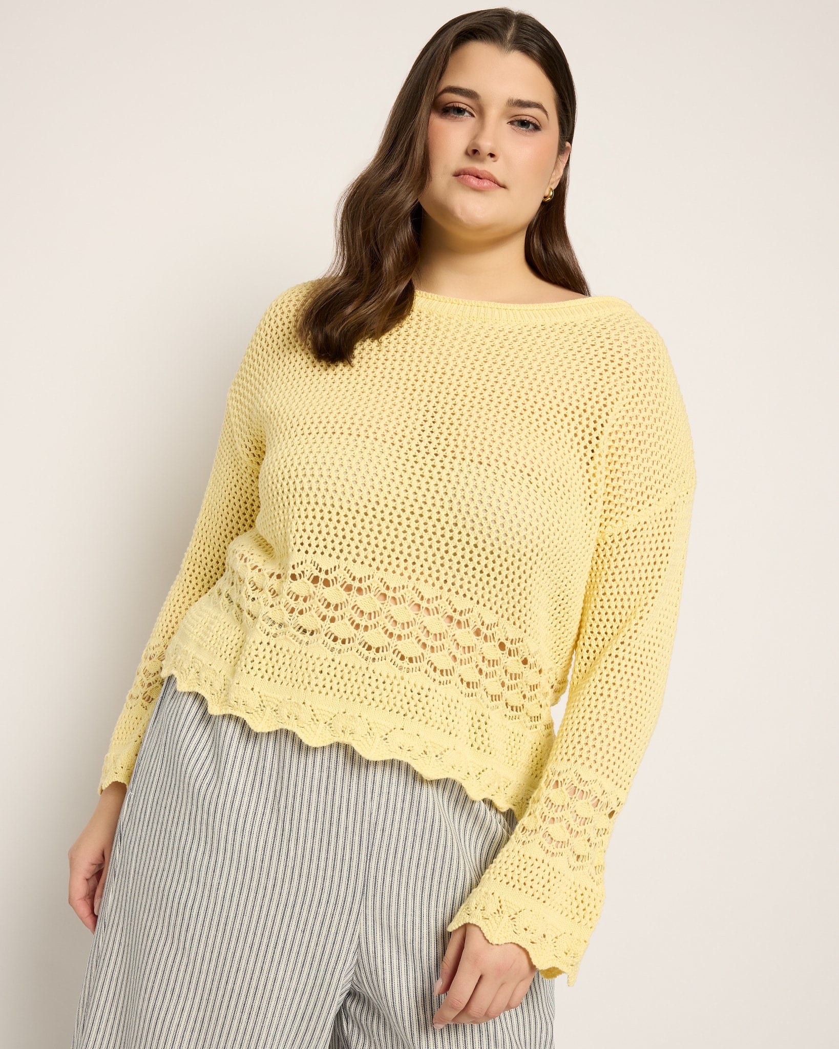 Butter $|& Cozy CO Crochet Scalloped Detail Sweater - SOF Front