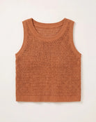 Caramel $|& Cozy CO Sleeveless Crochet Sweater - Hanger Detail