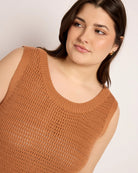 Caramel $|& Cozy CO Sleeveless Crochet Sweater - SOF Full Front