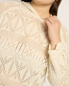 Off White $|& Cozy CO Hooded Crochet Sweater - SOF Full Front