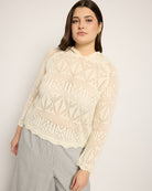 Off White $|& Cozy CO Hooded Crochet Sweater - SOF Front