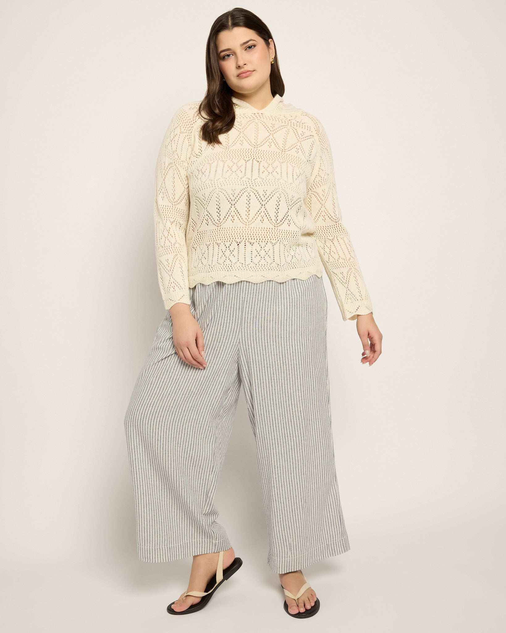 Off White $|& Cozy CO Hooded Crochet Sweater - UGC On Fig