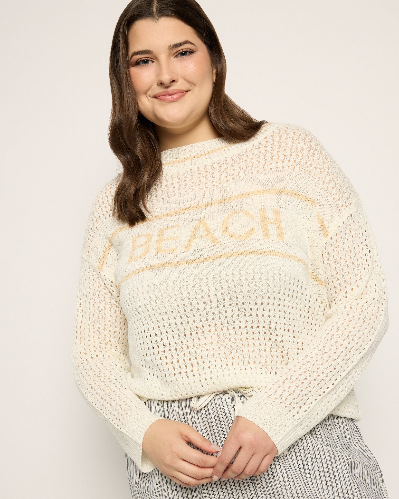 Off White $|& Cozy CO Beach Crochet Sweater - SOF Front