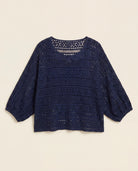Navy $|& Cozy CO Open Knit Dolman Sleeve Cover Up Pullover - Hanger Detail