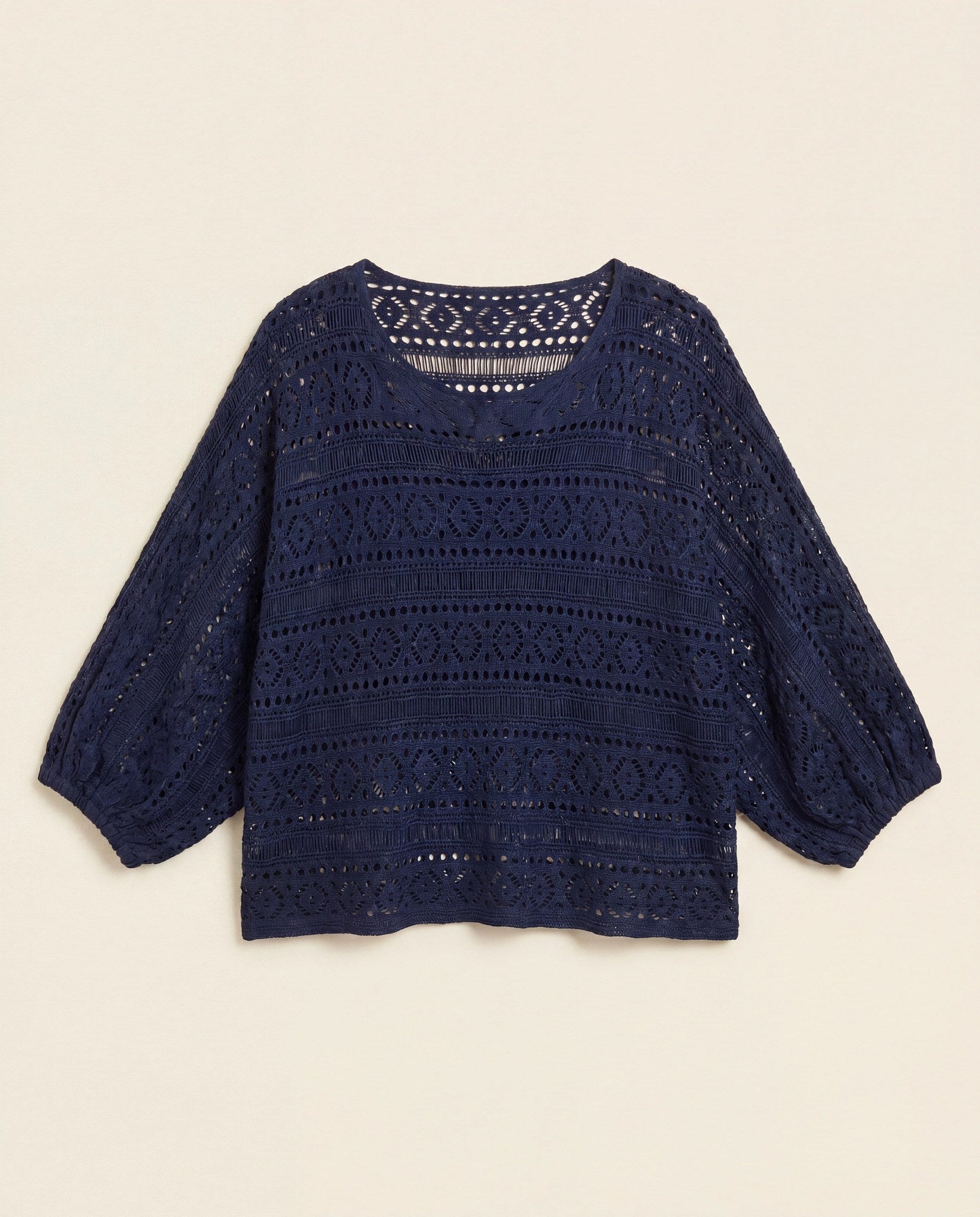 Navy $|& Cozy CO Open Knit Dolman Sleeve Cover Up Pullover - Hanger Detail