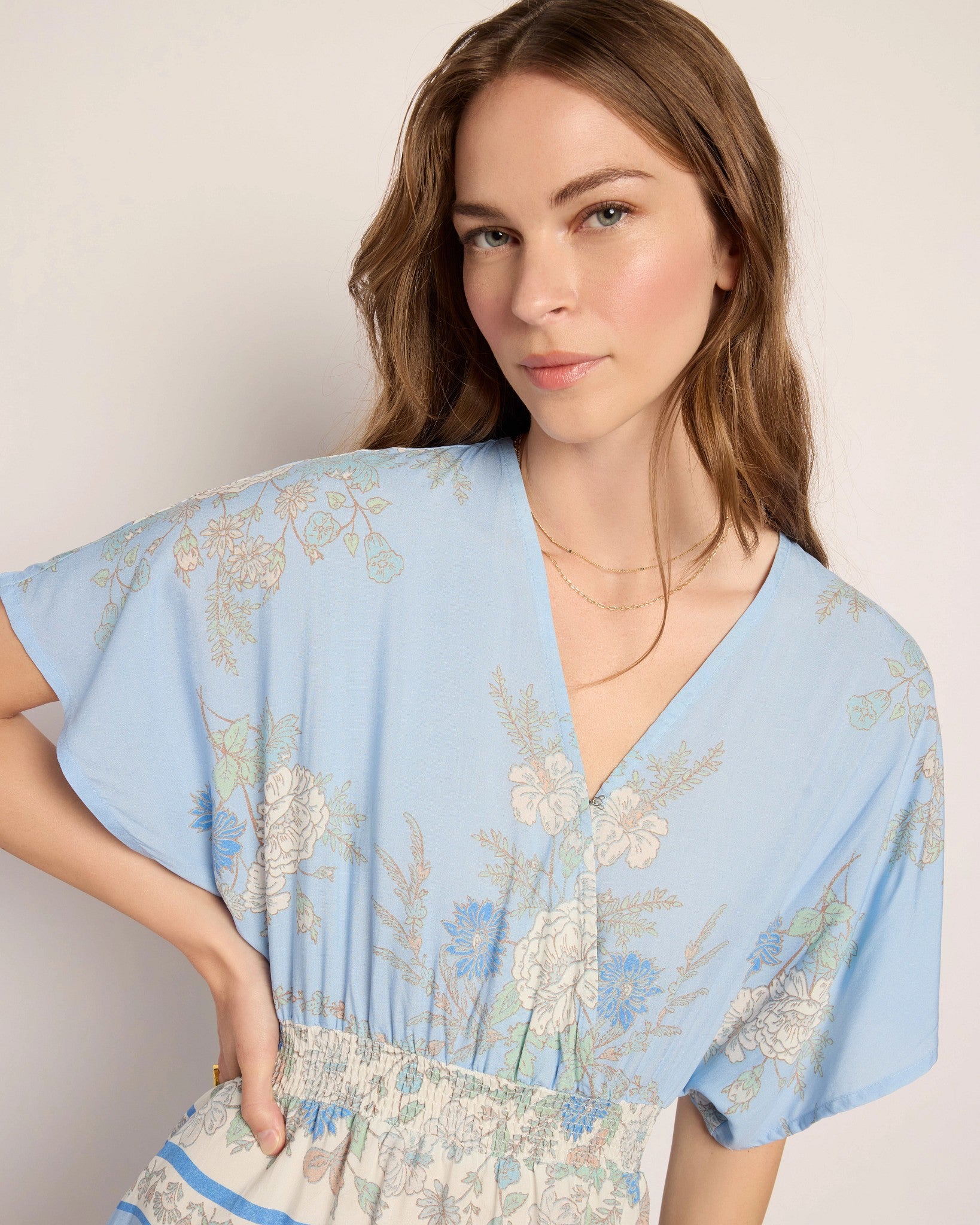 French Blue $|& SEAS Topanga Printed Midi Dress - SOF Full Front