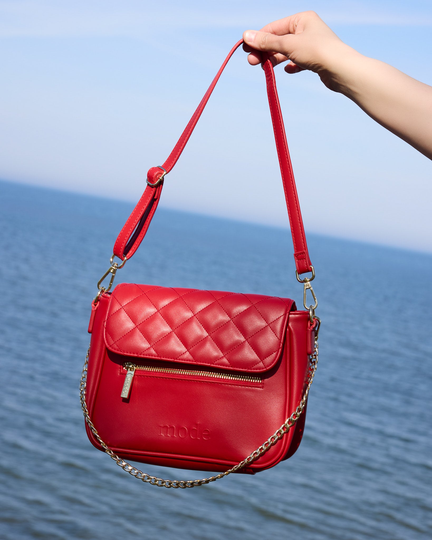 Red $|& mode. Crimson Mode Handbag - SOF Full Front