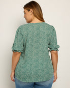 Green Dots $|& West Kei Printed Woven Smocked Sleeve Front Ruffle Top - SOF Back