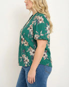 Green Floral $|& West Kei Floral Woven Puff Sleeve Collared Top - Hanger Front