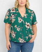 Green Floral $|& West Kei Floral Woven Puff Sleeve Collared Top - VOF Detail