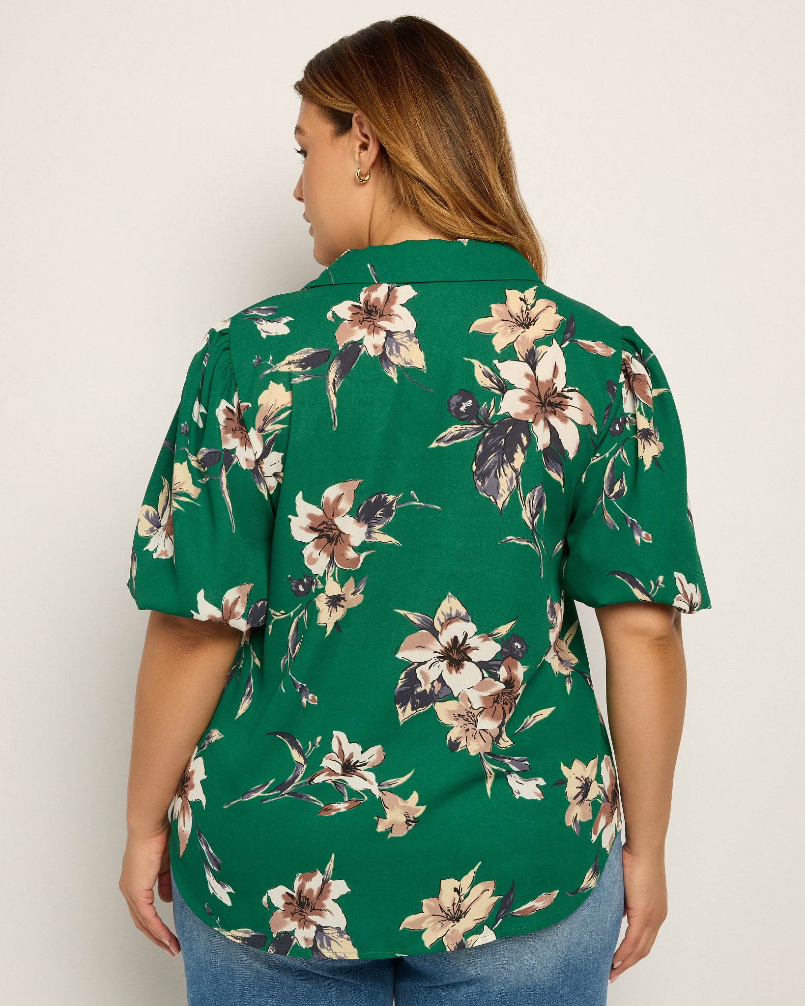 Green Floral $|& West Kei Floral Woven Puff Sleeve Collared Top - SOF Back