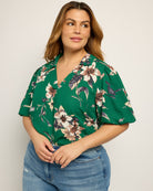 Green Floral $|& West Kei Floral Woven Puff Sleeve Collared Top - SOF Front